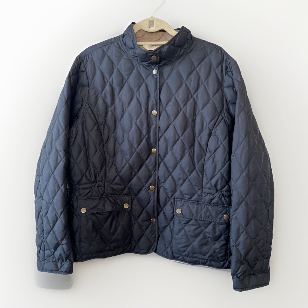 Eddie Bauer Goose Down Quilted Barn Jacket Women XXL Black Light Snap Up Pockets